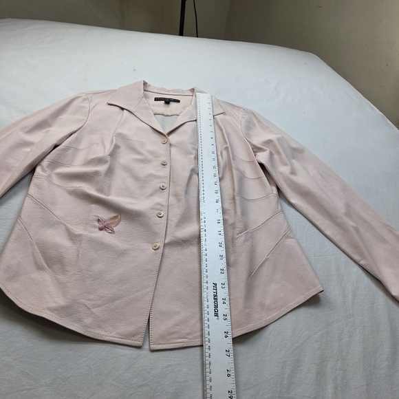 Lafayette 148 New York Blush Pink 100% Lambskin Leather Jacket Blazer Size 14 - Picture 12 of 16